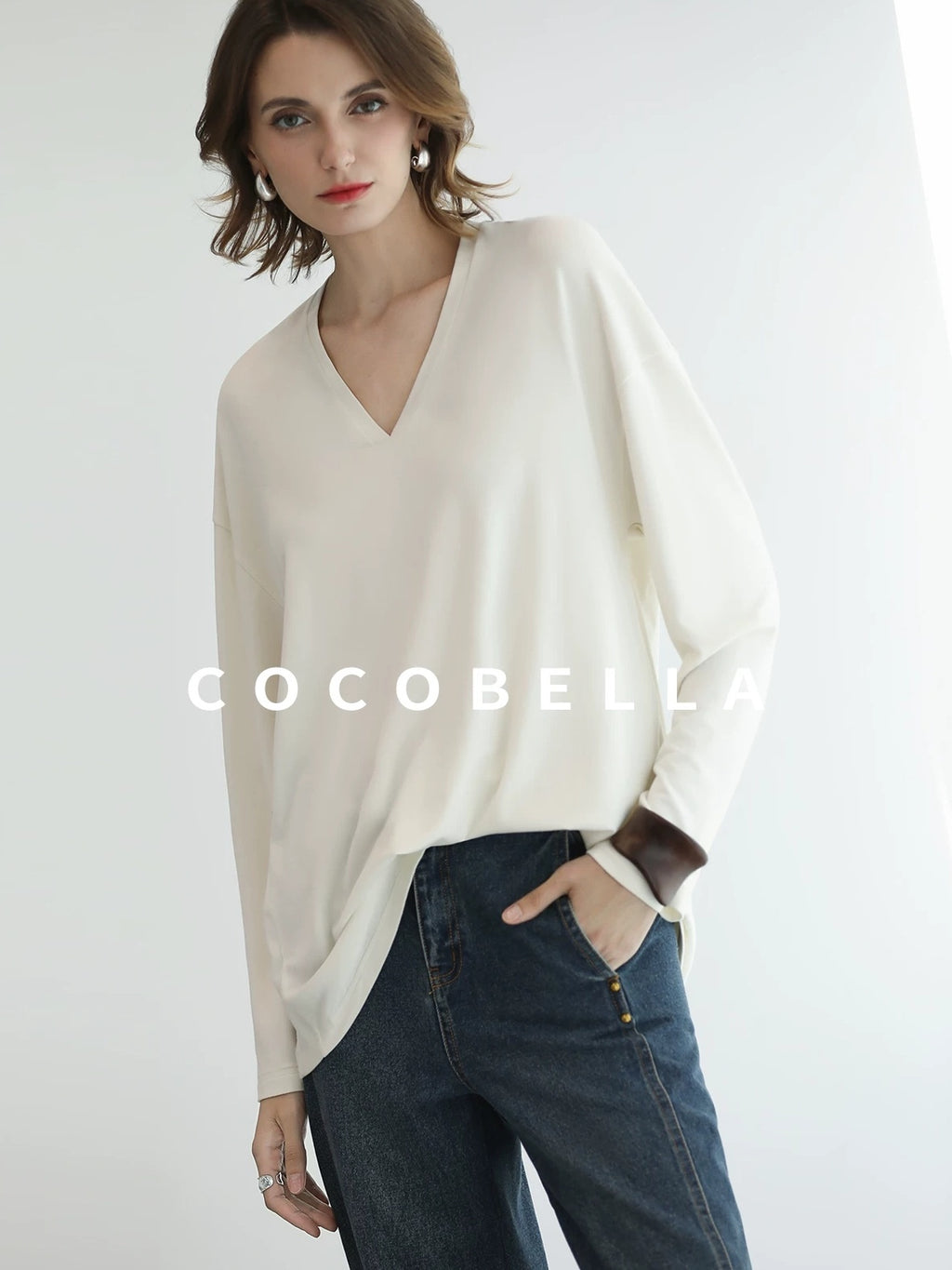 COCOBELLA High Waist Vintage Straight Leg Denim Blue Casual Cotton Blend Women Pants