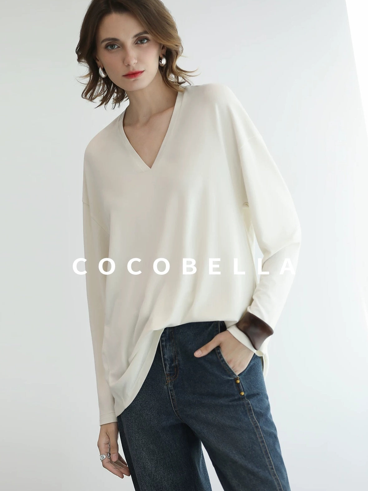 COCOBELLA High Waist Vintage Straight Leg Denim Blue Casual Cotton Blend Women Pants