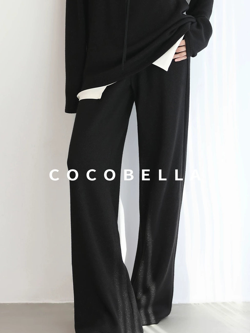 COCOBELLA High Waist Wide Leg Knit Elastic Waist Casual Loose Solid Color Women Pants