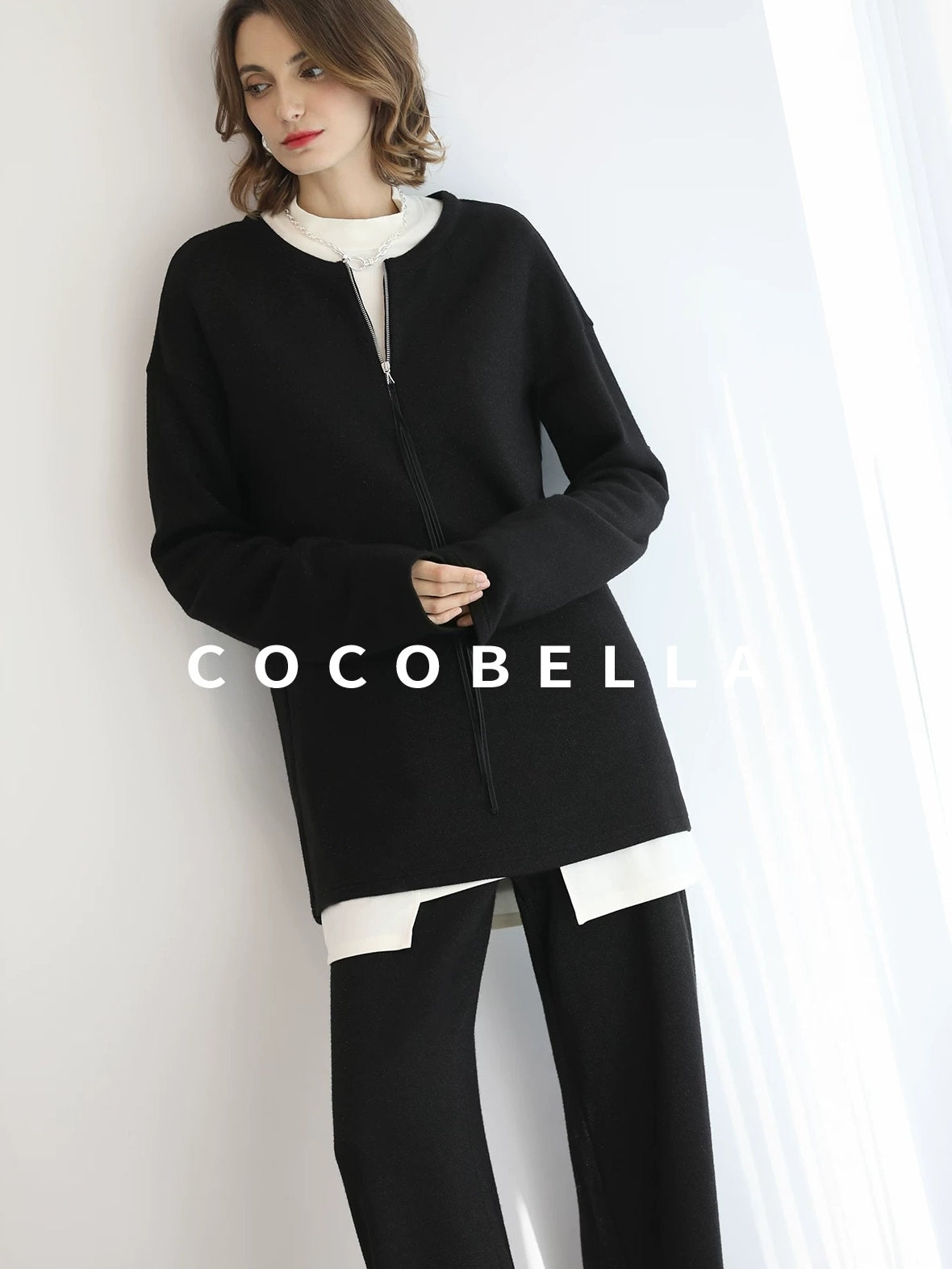 COCOBELLA High Waist Wide Leg Knit Elastic Waist Casual Loose Solid Color Women Pants