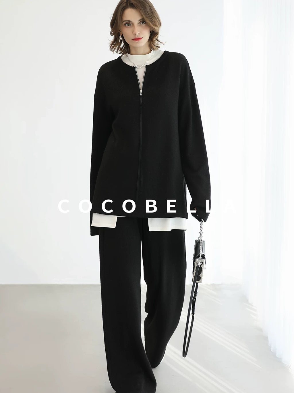 COCOBELLA High Waist Wide Leg Knit Elastic Waist Casual Loose Solid Color Women Pants