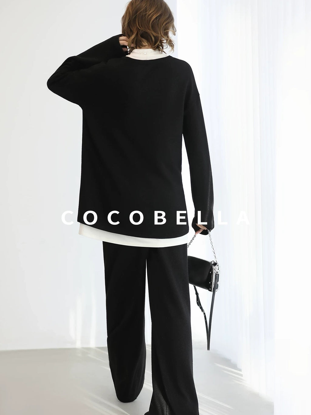COCOBELLA High Waist Wide Leg Knit Elastic Waist Casual Loose Solid Color Women Pants