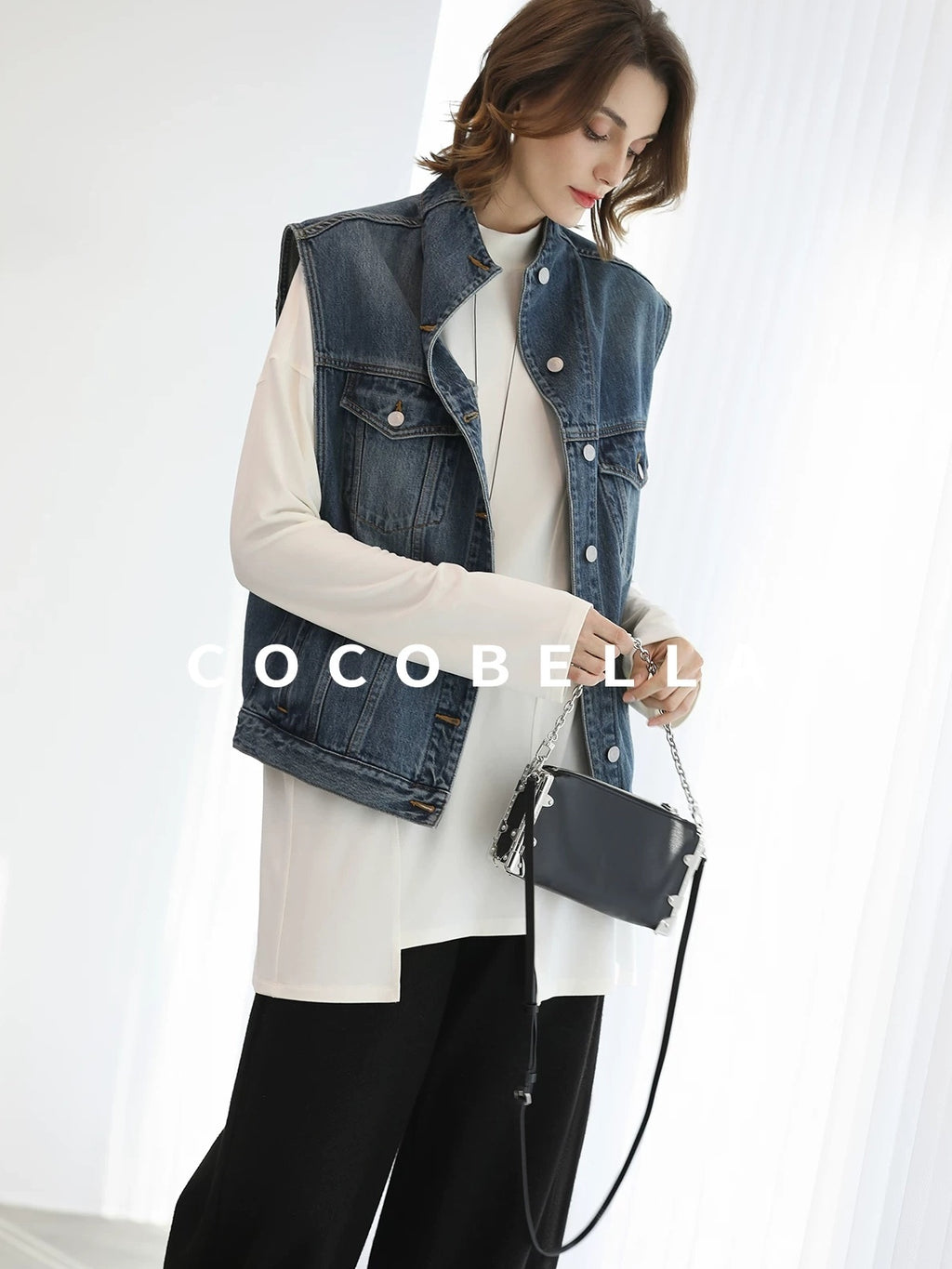 COCOBELLA High Waist Wide Leg Knit Elastic Waist Casual Loose Solid Color Women Pants