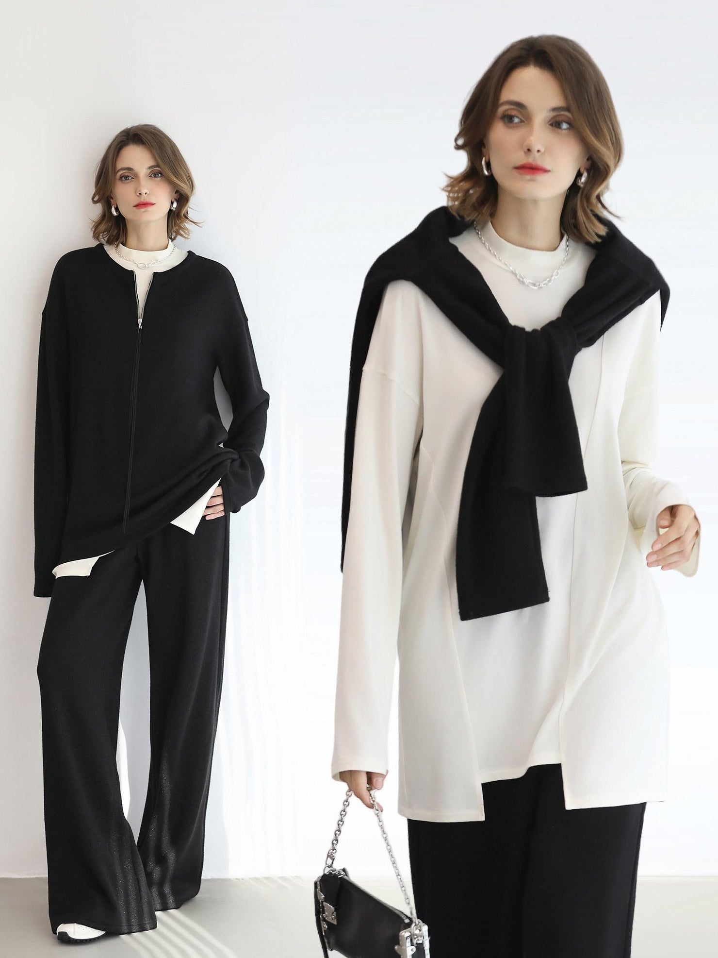 COCOBELLA High Waist Wide Leg Knit Elastic Waist Casual Loose Solid Color Women Pants