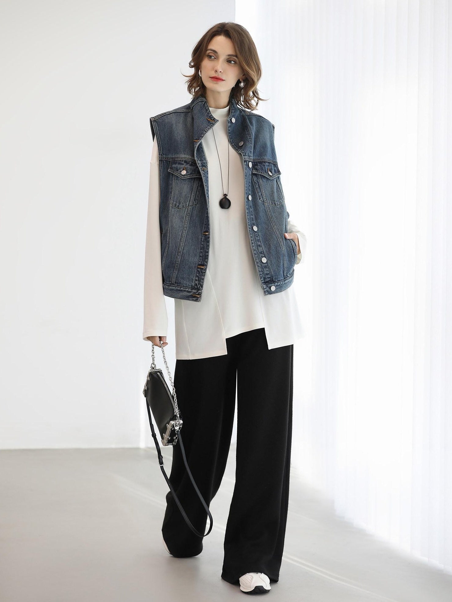 COCOBELLA High Waist Wide Leg Knit Elastic Waist Casual Loose Solid Color Women Pants