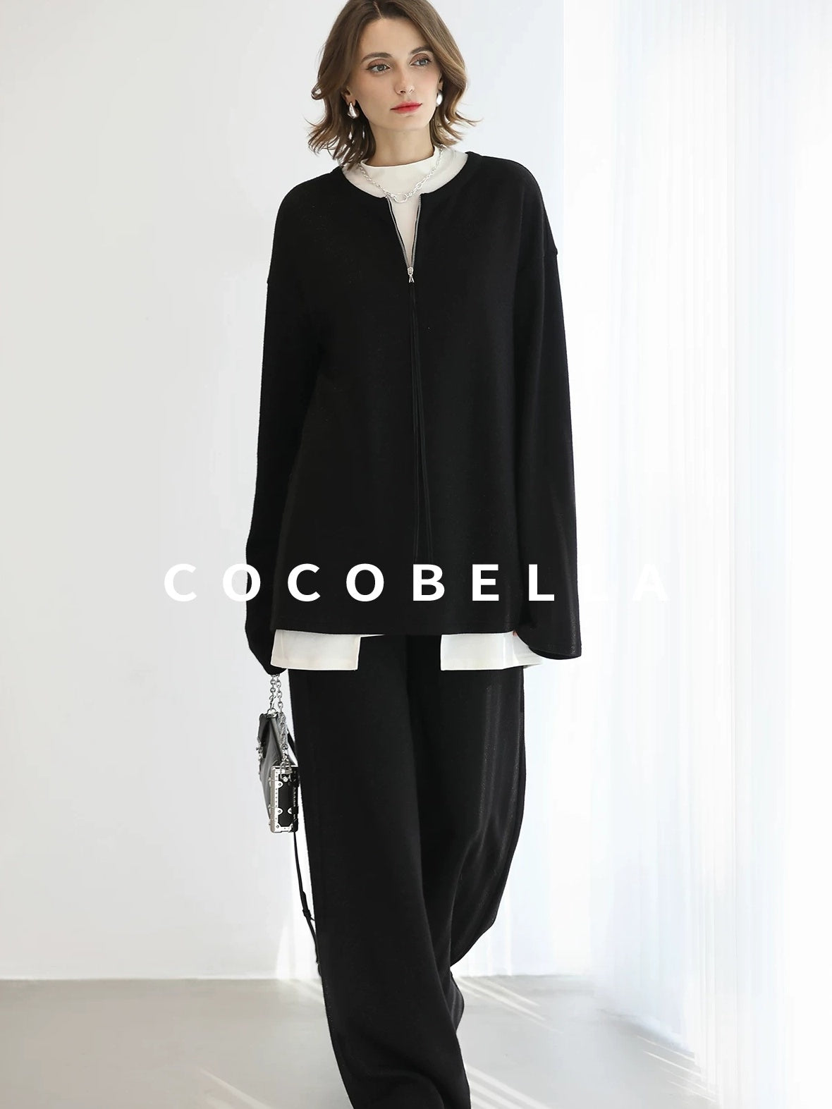 COCOBELLA High Waist Wide Leg Knit Elastic Waist Casual Loose Solid Color Women Pants