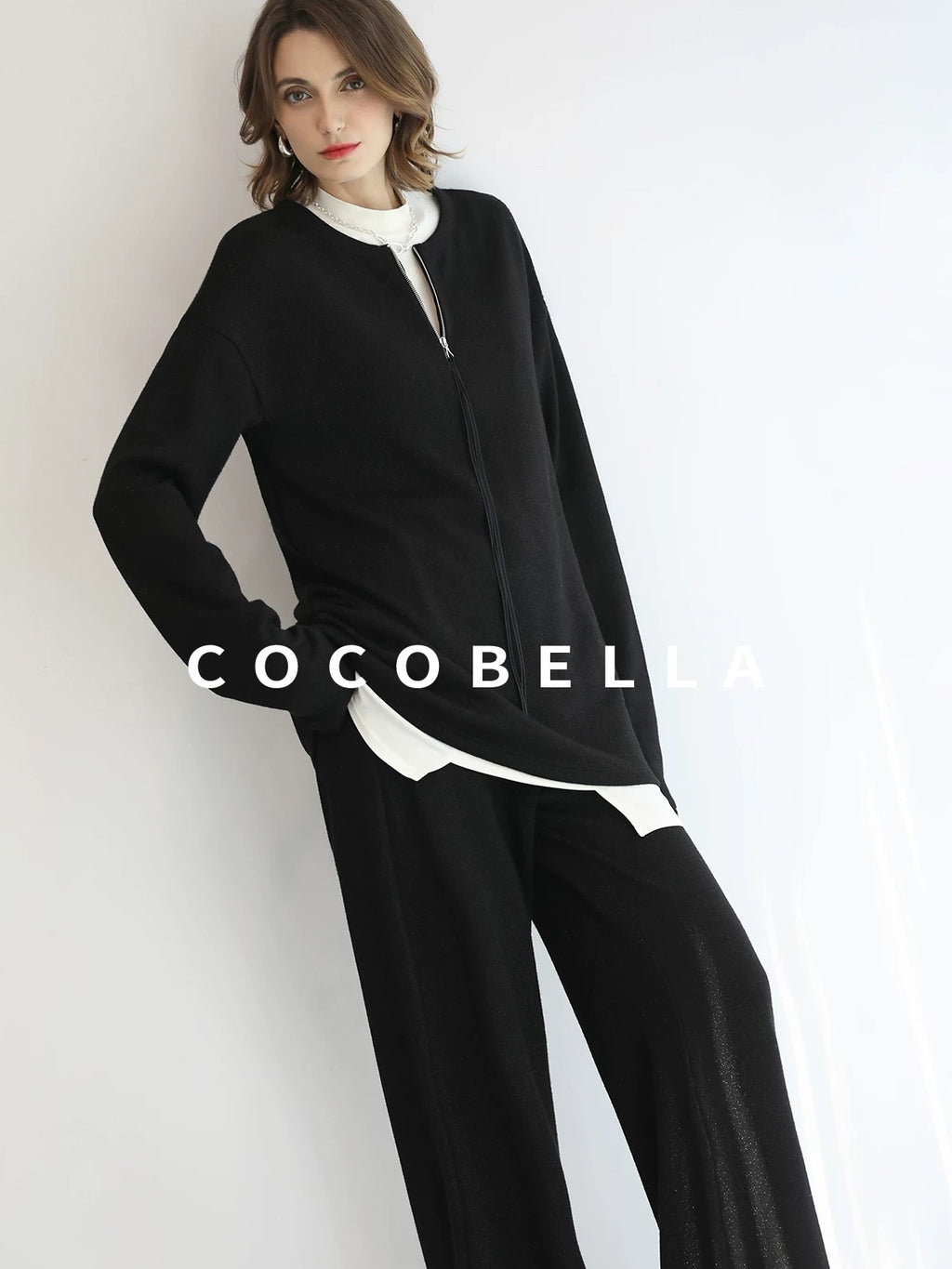 COCOBELLA High Waist Wide Leg Knit Elastic Waist Casual Loose Solid Color Women Pants