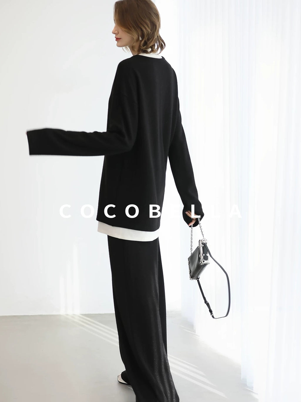 COCOBELLA High Waist Wide Leg Knit Elastic Waist Casual Loose Solid Color Women Pants