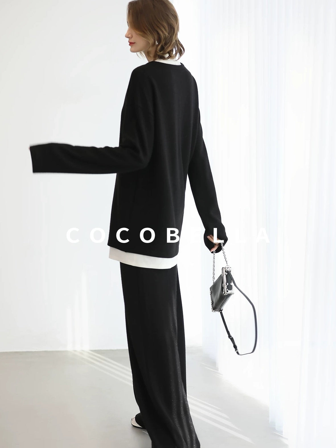 COCOBELLA High Waist Wide Leg Knit Elastic Waist Casual Loose Solid Color Women Pants