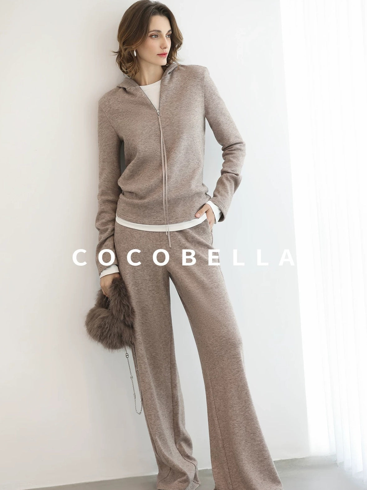 COCOBELLA High Waist Wide Leg Knit Loose Casual Women Viscose Polyester Nylon Blend Pants