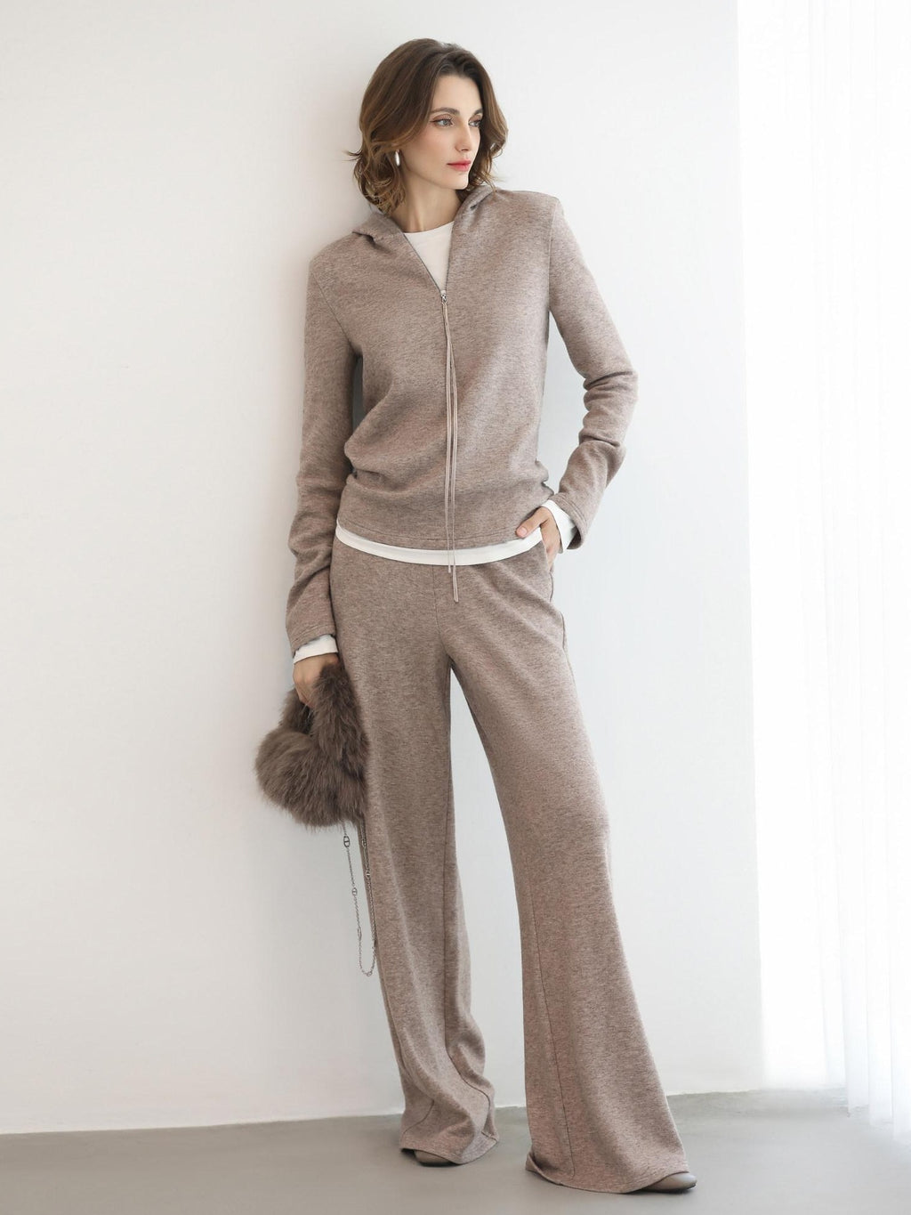 COCOBELLA High Waist Wide Leg Knit Loose Casual Women Viscose Polyester Nylon Blend Pants