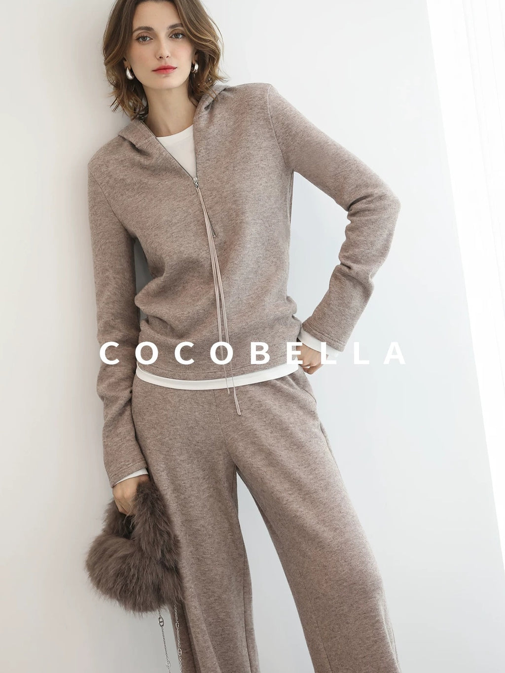 COCOBELLA High Waist Wide Leg Knit Loose Casual Women Viscose Polyester Nylon Blend Pants