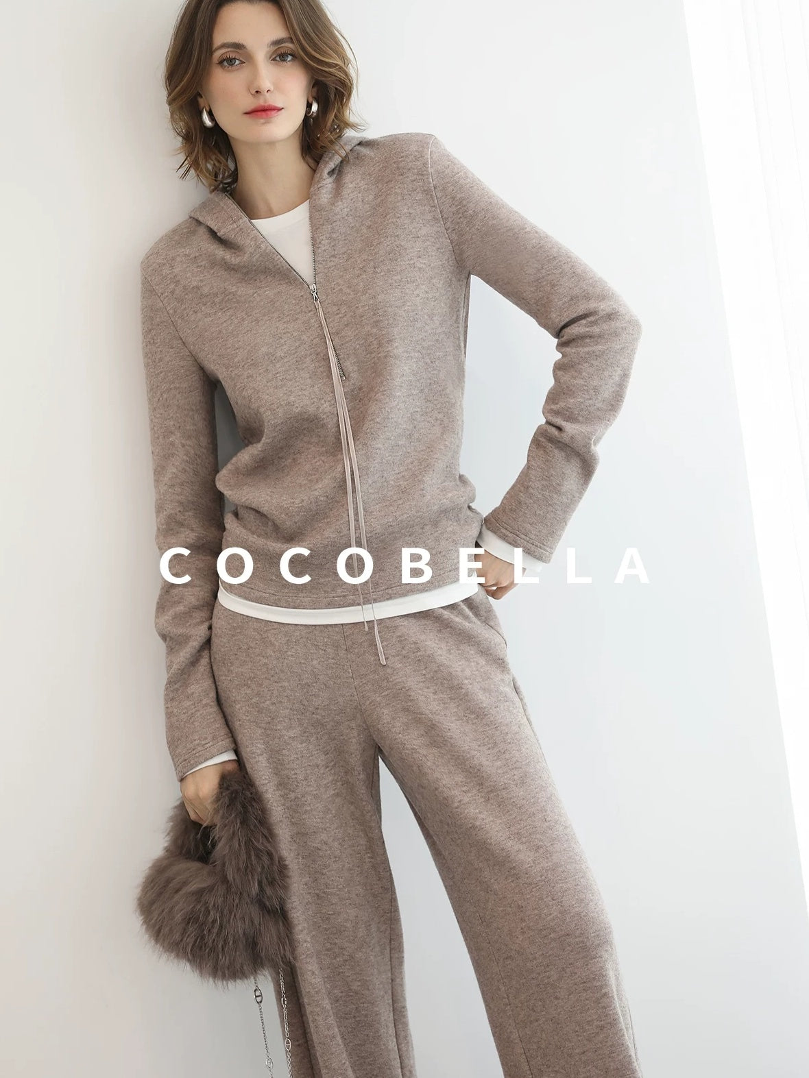 COCOBELLA High Waist Wide Leg Knit Loose Casual Women Viscose Polyester Nylon Blend Pants
