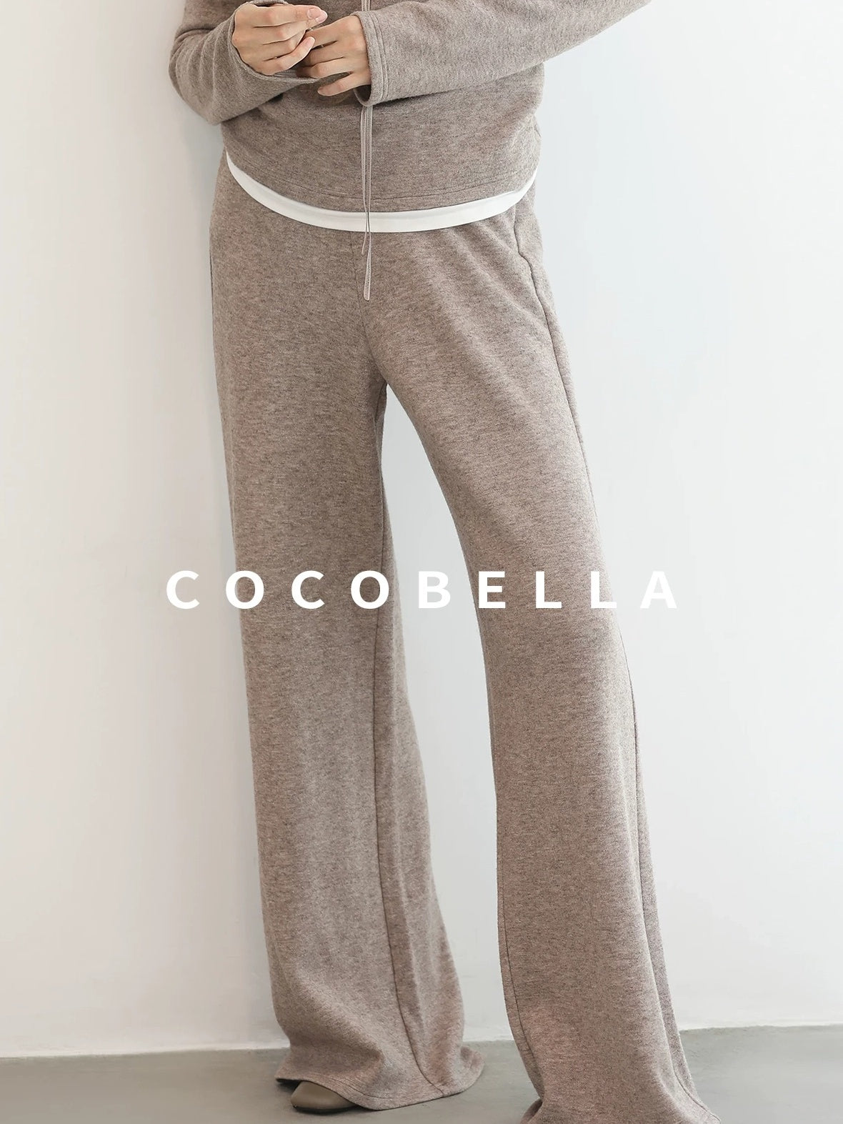 COCOBELLA High Waist Wide Leg Knit Loose Casual Women Viscose Polyester Nylon Blend Pants