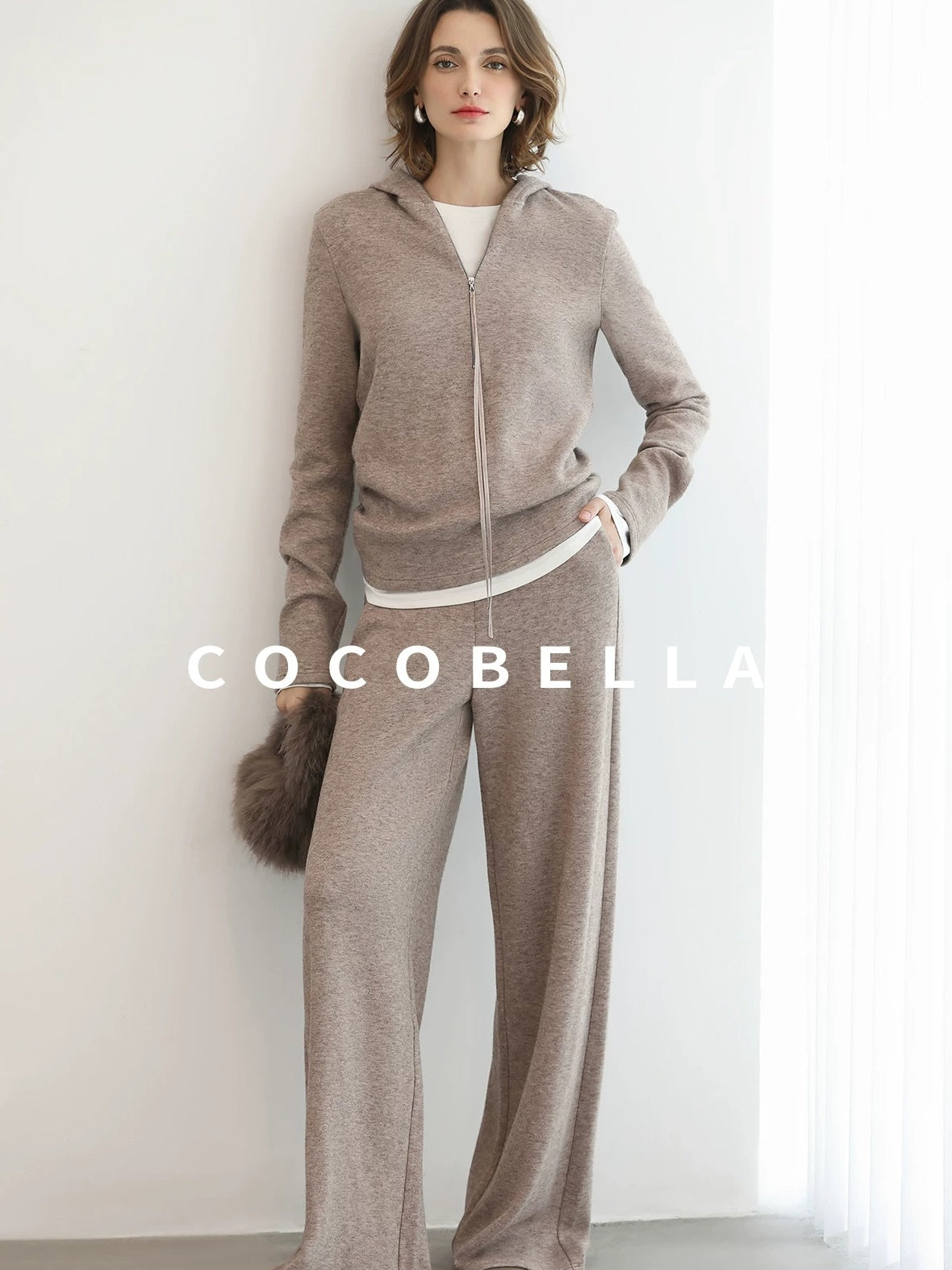 COCOBELLA High Waist Wide Leg Knit Loose Casual Women Viscose Polyester Nylon Blend Pants