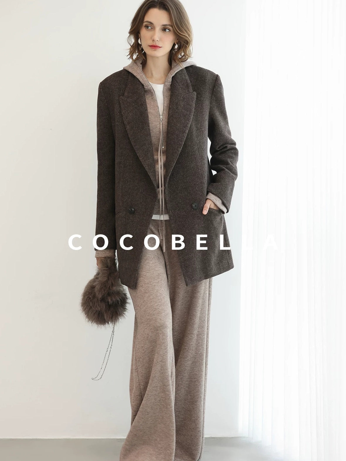 COCOBELLA High Waist Wide Leg Knit Loose Casual Women Viscose Polyester Nylon Blend Pants