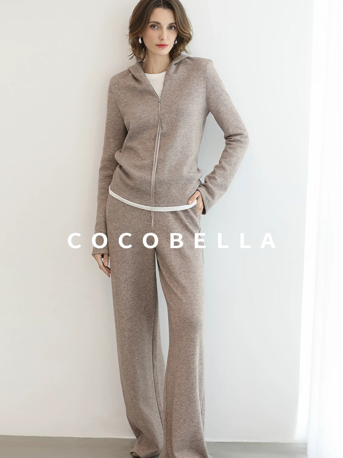 COCOBELLA High Waist Wide Leg Knit Loose Casual Women Viscose Polyester Nylon Blend Pants