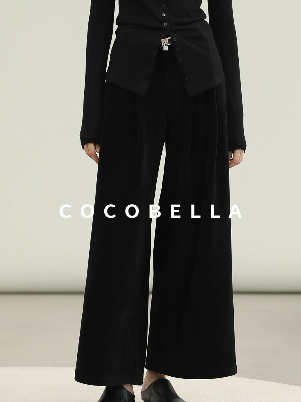 COCOBELLA High Waist Wide Leg Tailored Button Zipper Minimalist Office Work Pockets Pants