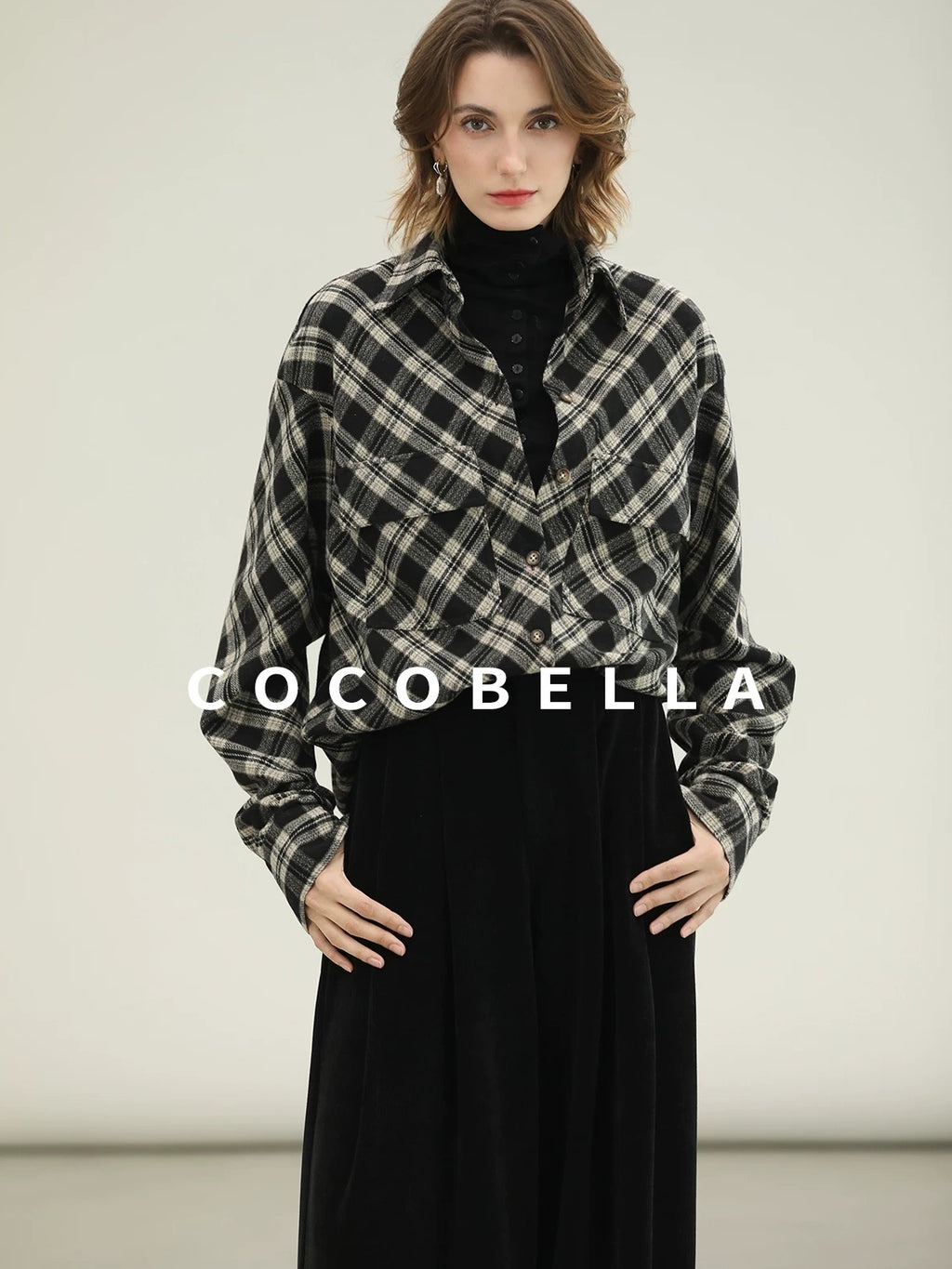 COCOBELLA High Waist Wide Leg Tailored Button Zipper Minimalist Office Work Pockets Pants