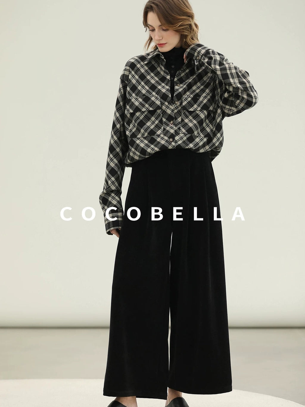 COCOBELLA High Waist Wide Leg Tailored Button Zipper Minimalist Office Work Pockets Pants