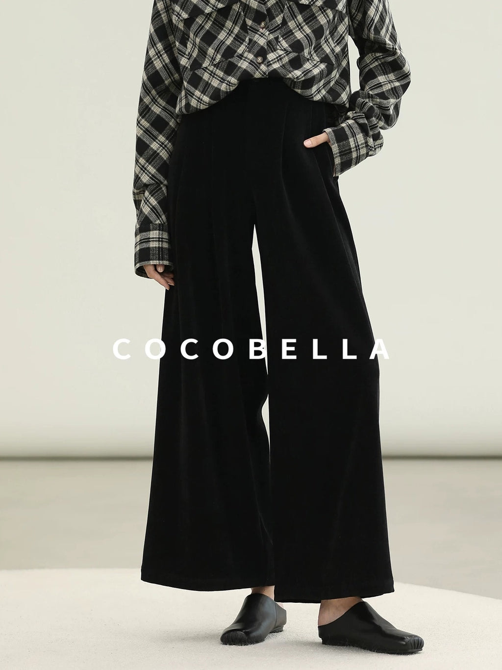 COCOBELLA High Waist Wide Leg Tailored Button Zipper Minimalist Office Work Pockets Pants