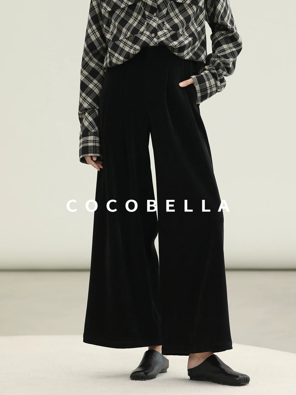 COCOBELLA High Waist Wide Leg Tailored Button Zipper Minimalist Office Work Pockets Pants