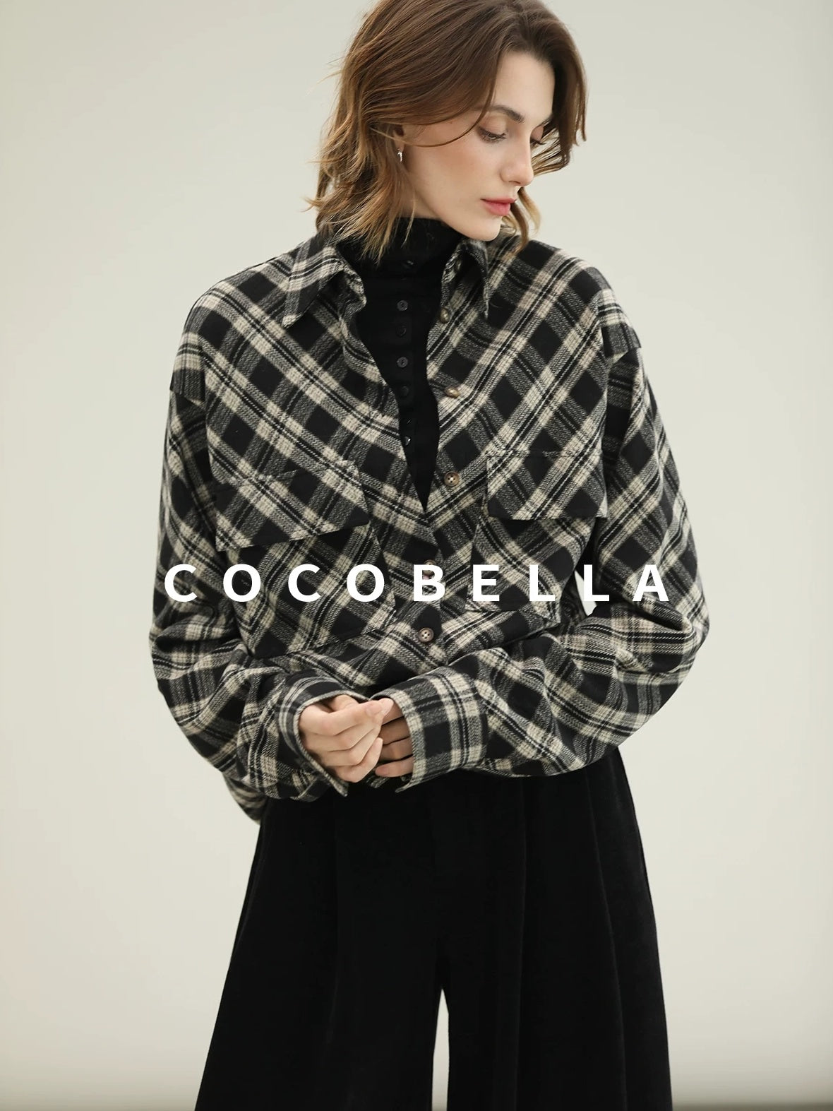 COCOBELLA High Waist Wide Leg Tailored Button Zipper Minimalist Office Work Pockets Pants