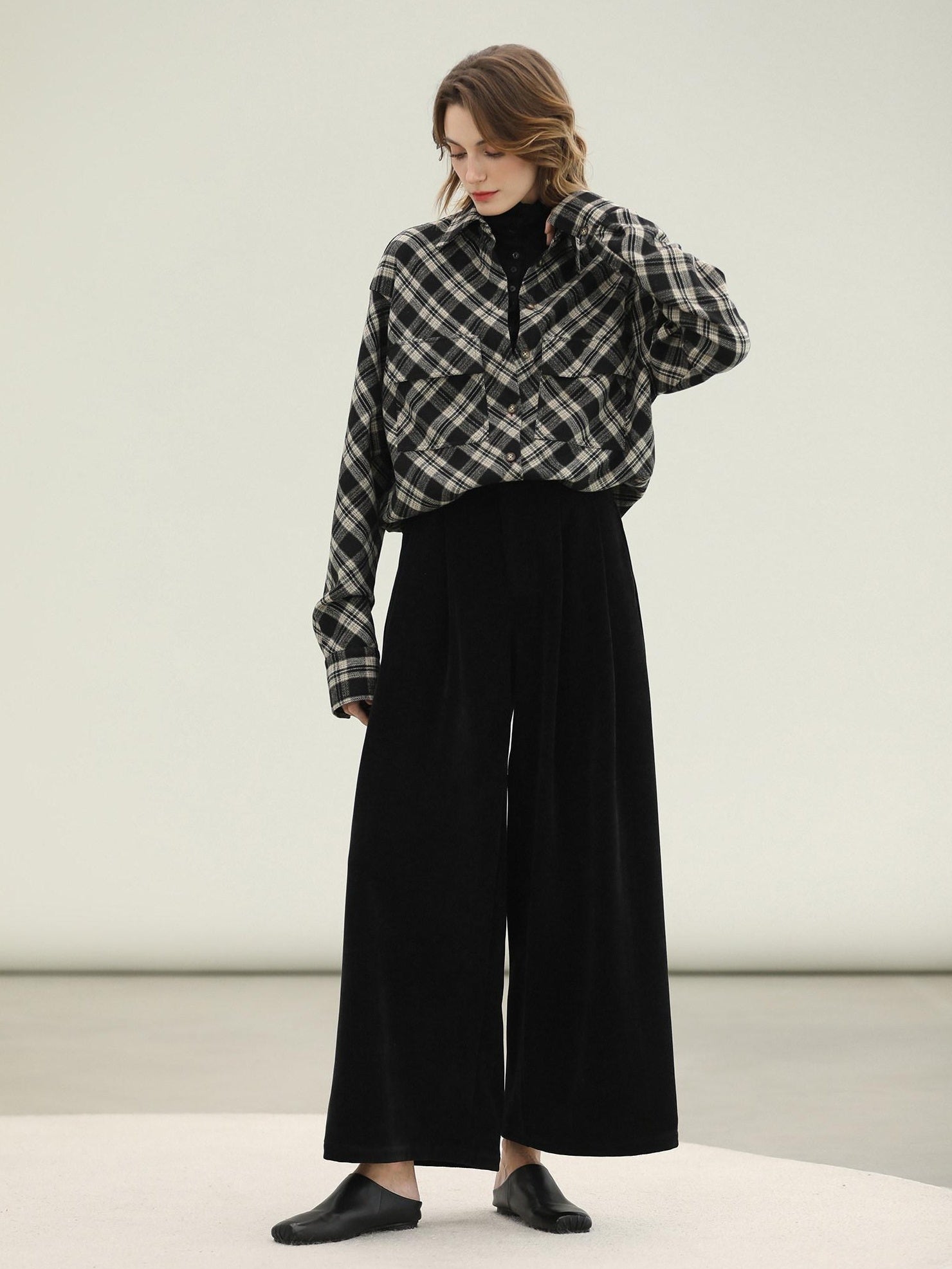 COCOBELLA High Waist Wide Leg Tailored Button Zipper Minimalist Office Work Pockets Pants