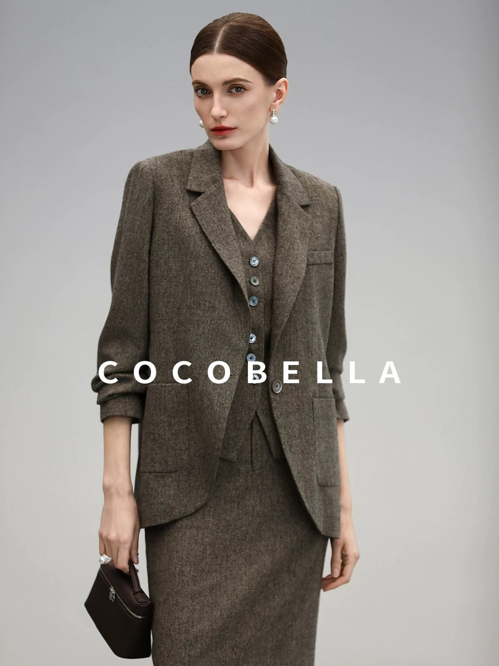 COCOBELLA High Waist Wool Blend Front Slit Vintage Commuter Straight Midi Women Skirts