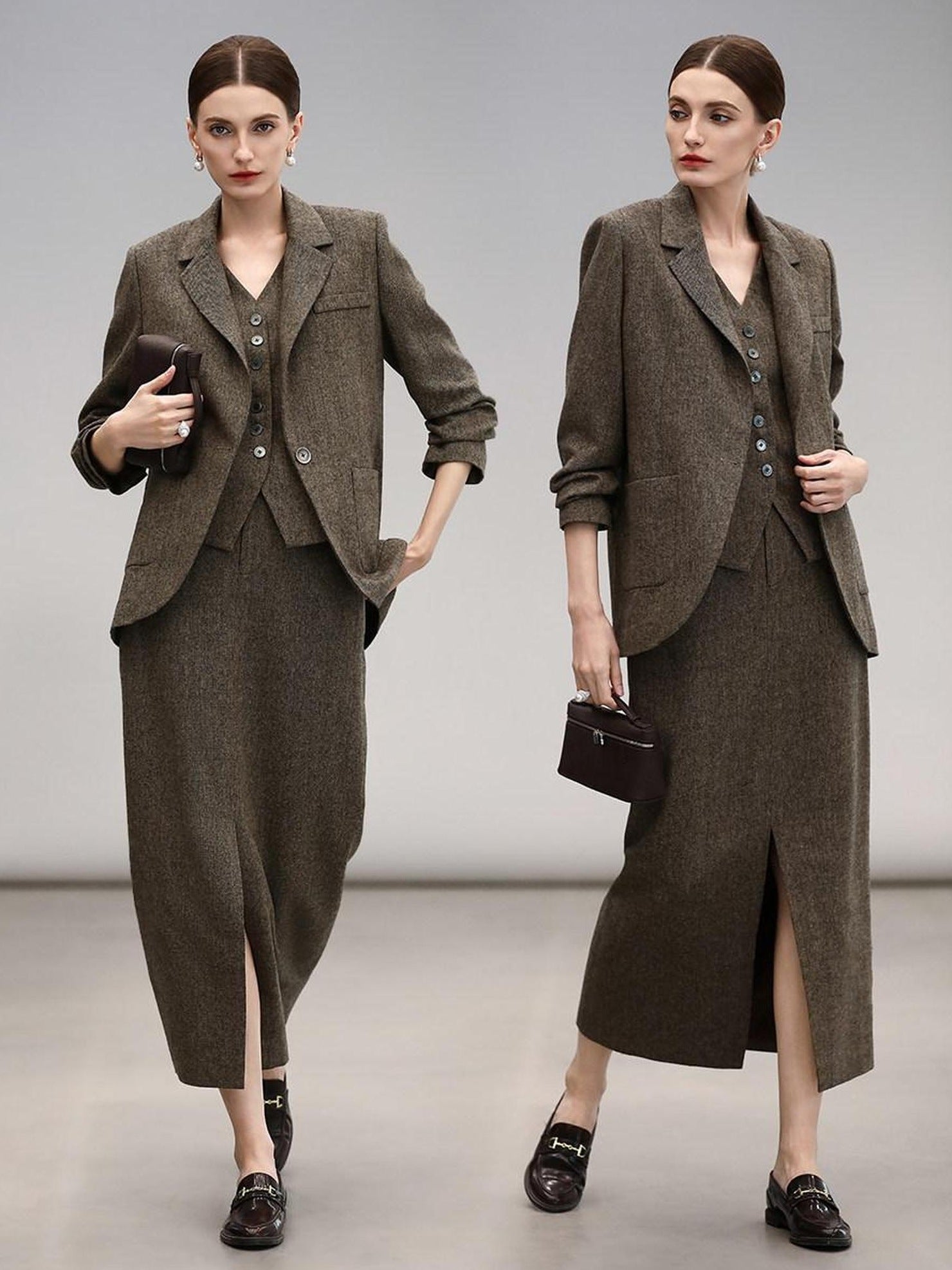 COCOBELLA High Waist Wool Blend Front Slit Vintage Commuter Straight Midi Women Skirts