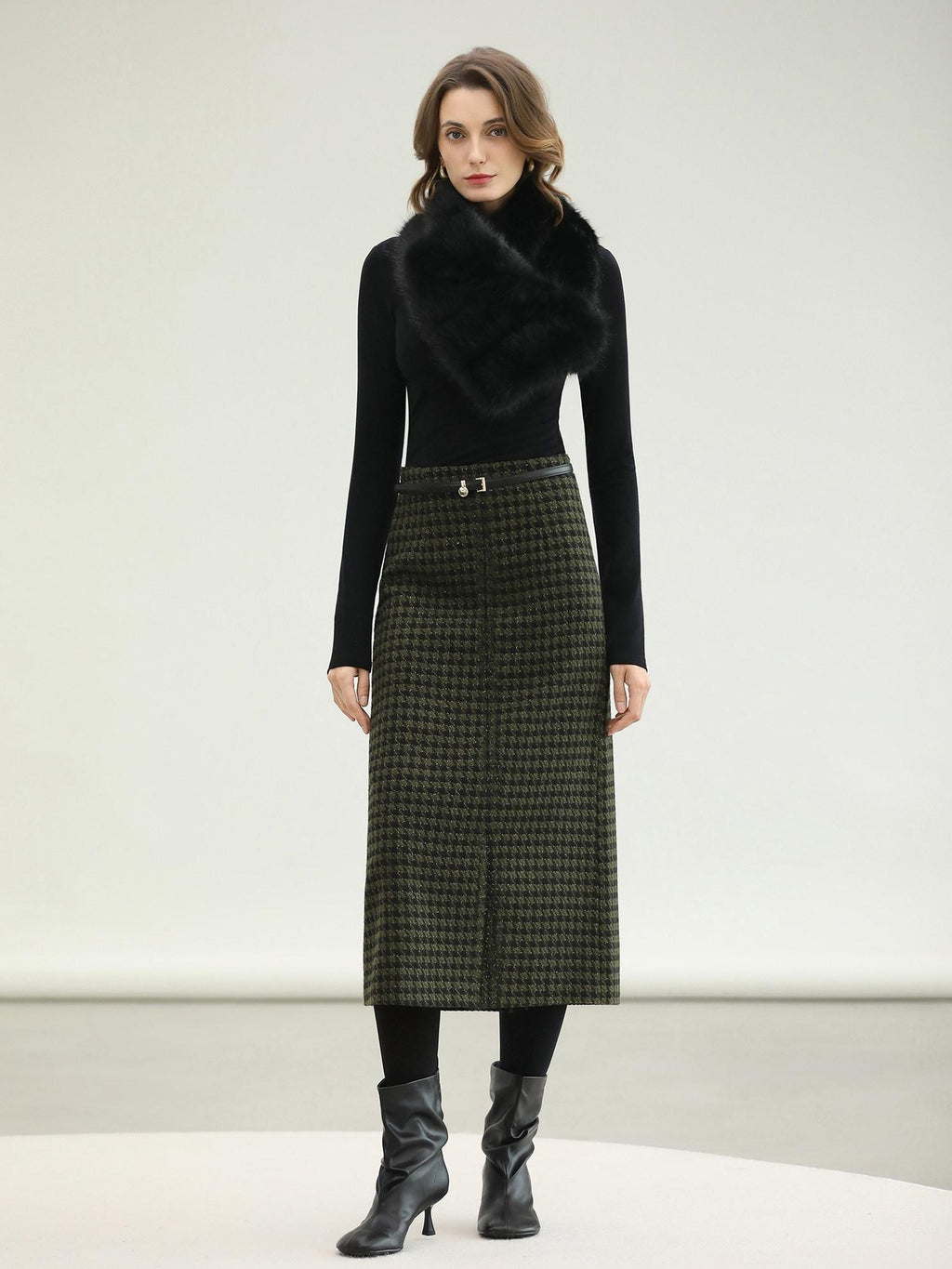 COCOBELLA High Waist Wool Blend Straight Midi Skirt Ladylike Office Workwear Skirts