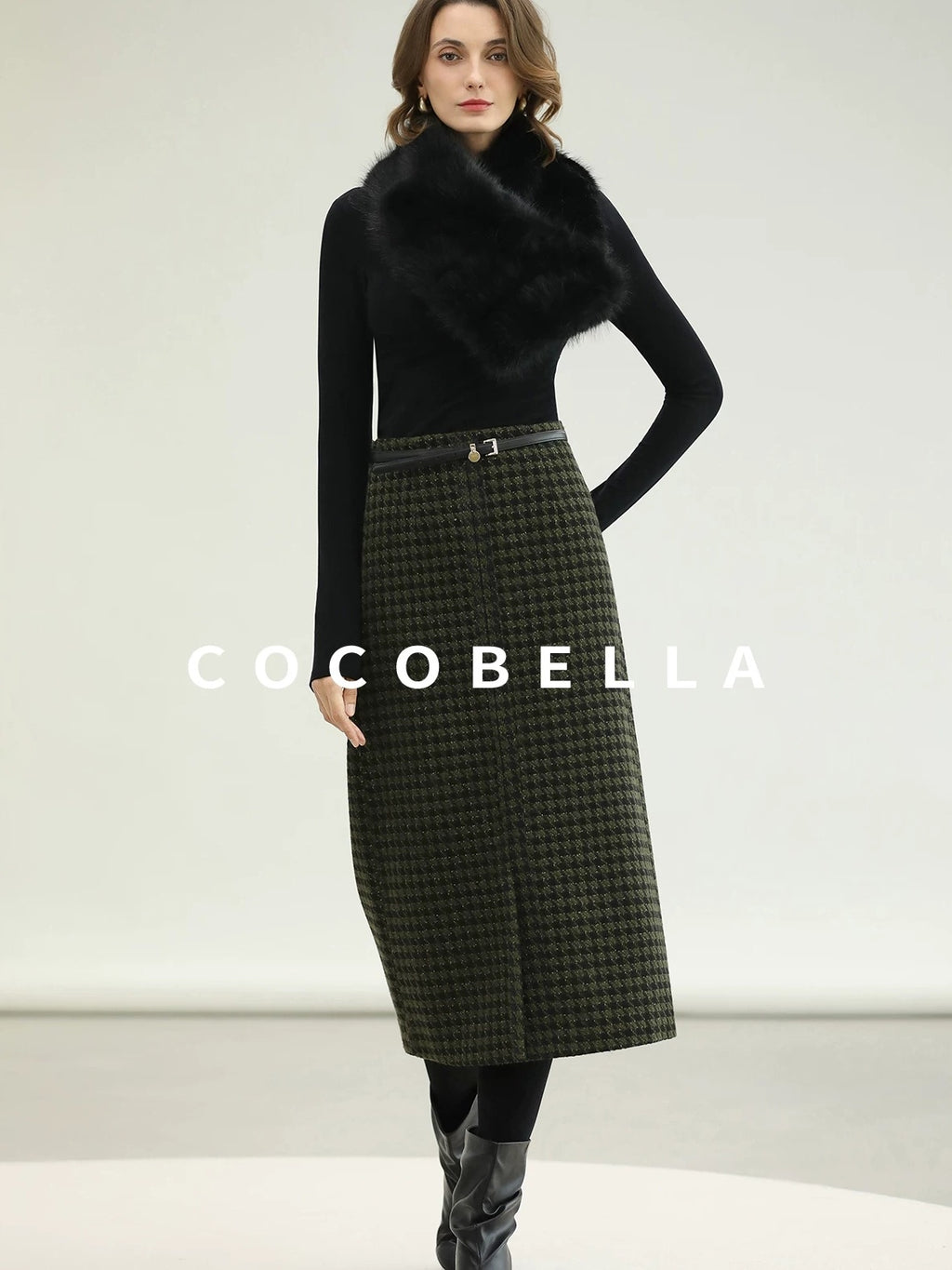 COCOBELLA High Waist Wool Blend Straight Midi Skirt Ladylike Office Workwear Skirts