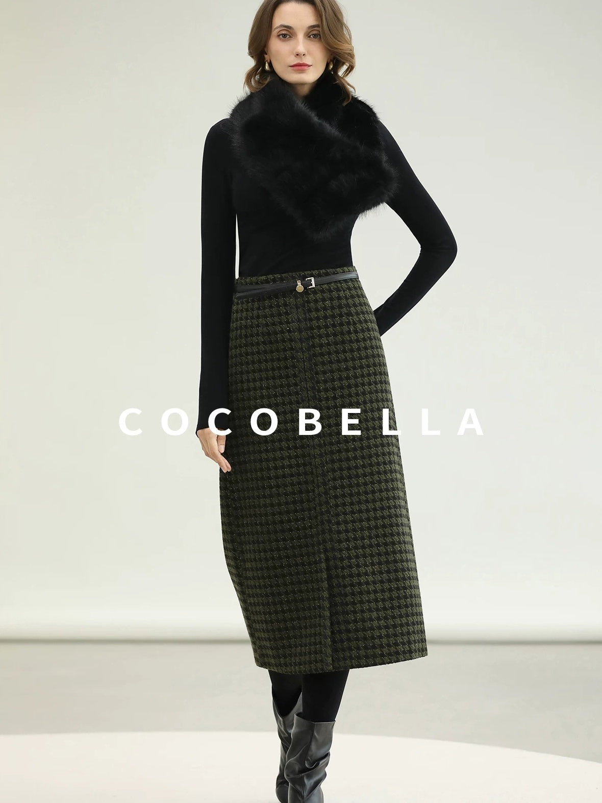 COCOBELLA High Waist Wool Blend Straight Midi Skirt Ladylike Office Workwear Skirts
