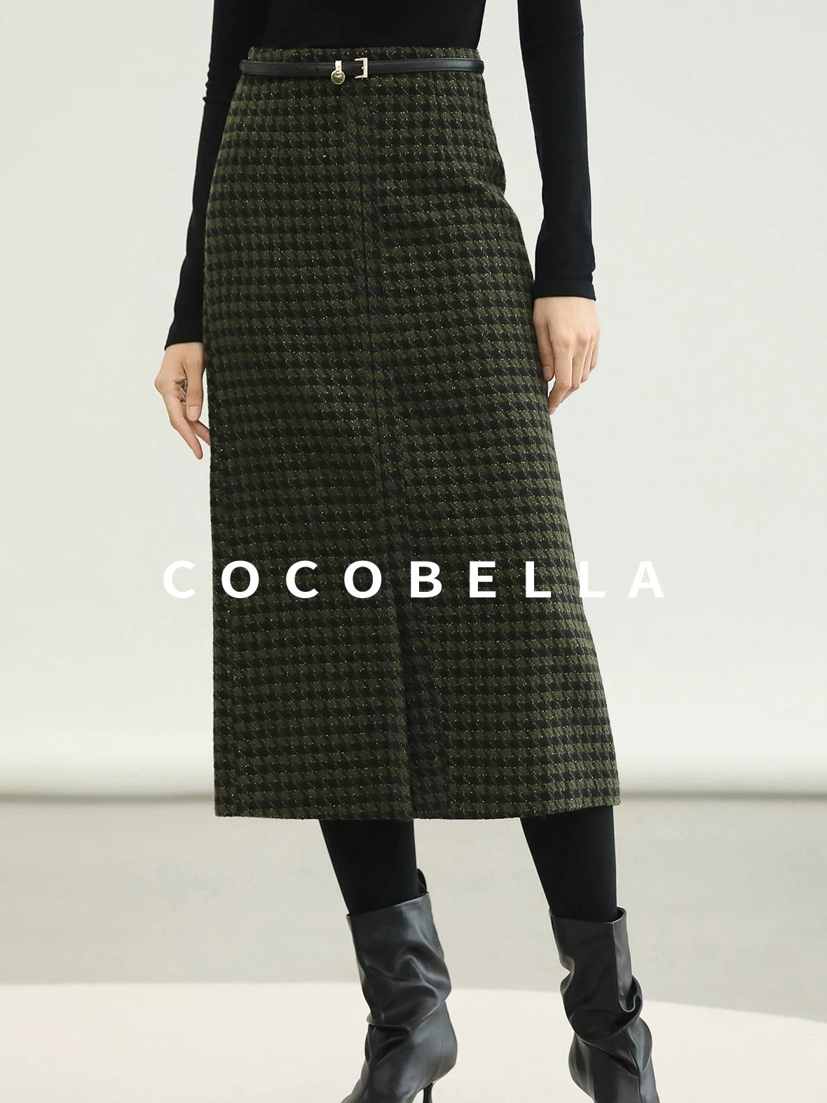 COCOBELLA High Waist Wool Blend Straight Midi Skirt Ladylike Office Workwear Skirts