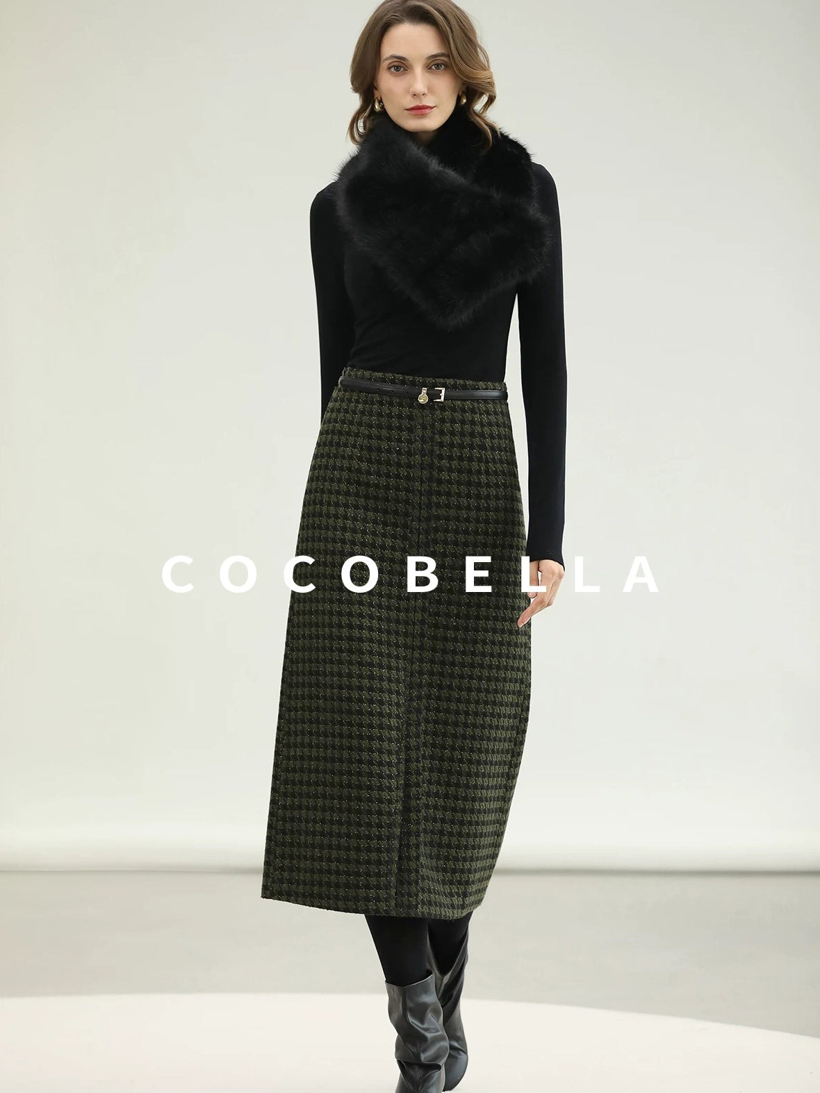 COCOBELLA High Waist Wool Blend Straight Midi Skirt Ladylike Office Workwear Skirts