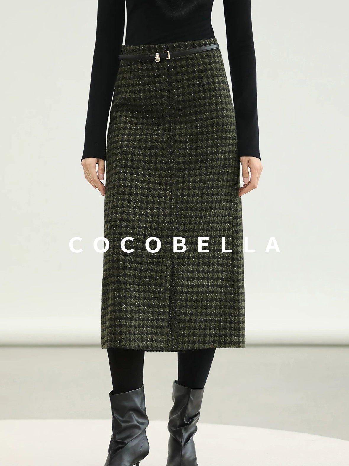 COCOBELLA High Waist Wool Blend Straight Midi Skirt Ladylike Office Workwear Skirts