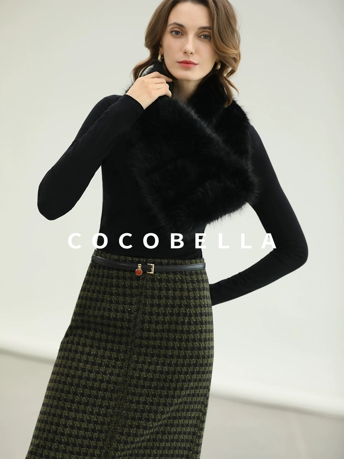 COCOBELLA High Waist Wool Blend Straight Midi Skirt Ladylike Office Workwear Skirts
