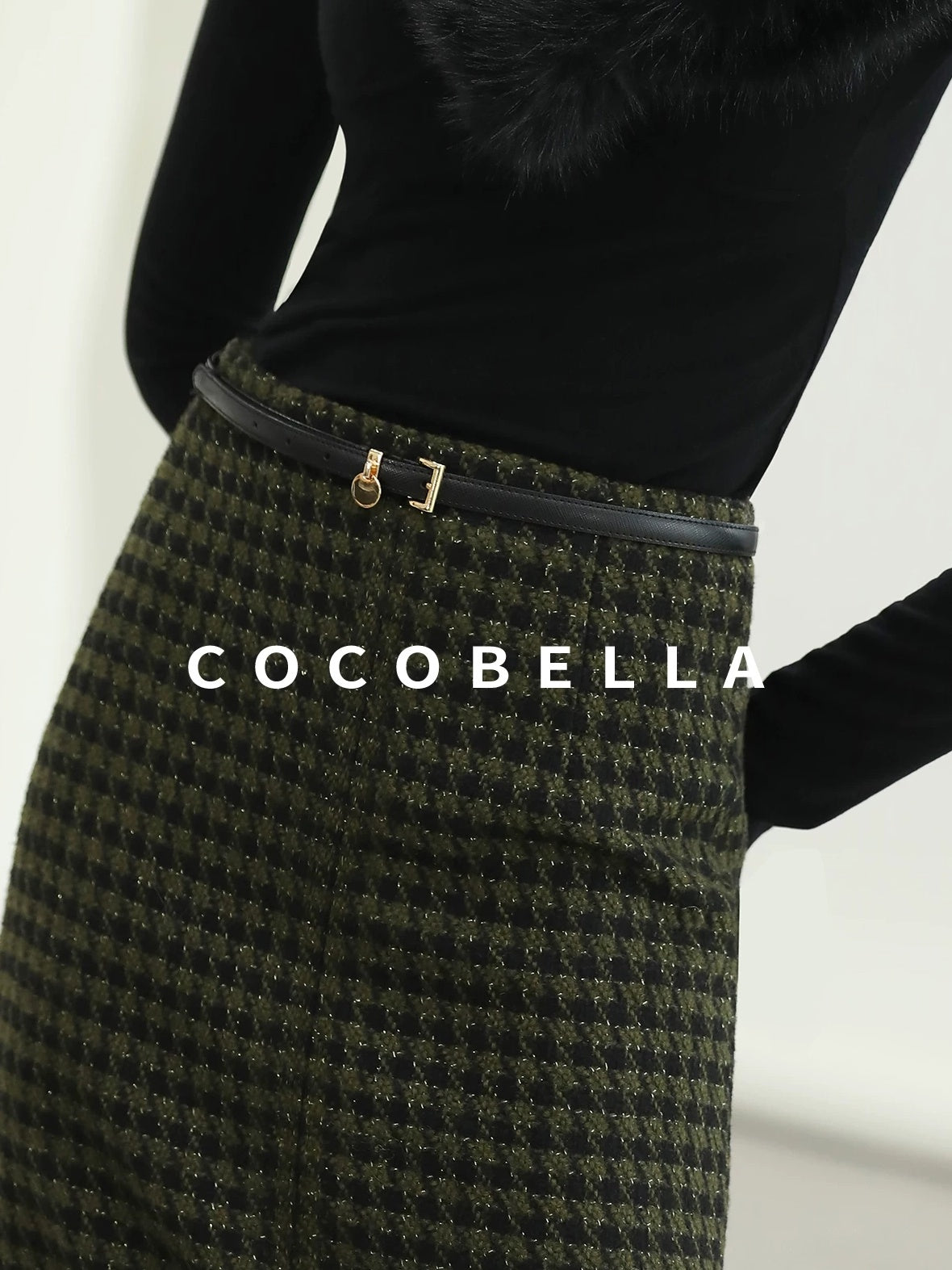 COCOBELLA High Waist Wool Blend Straight Midi Skirt Ladylike Office Workwear Skirts