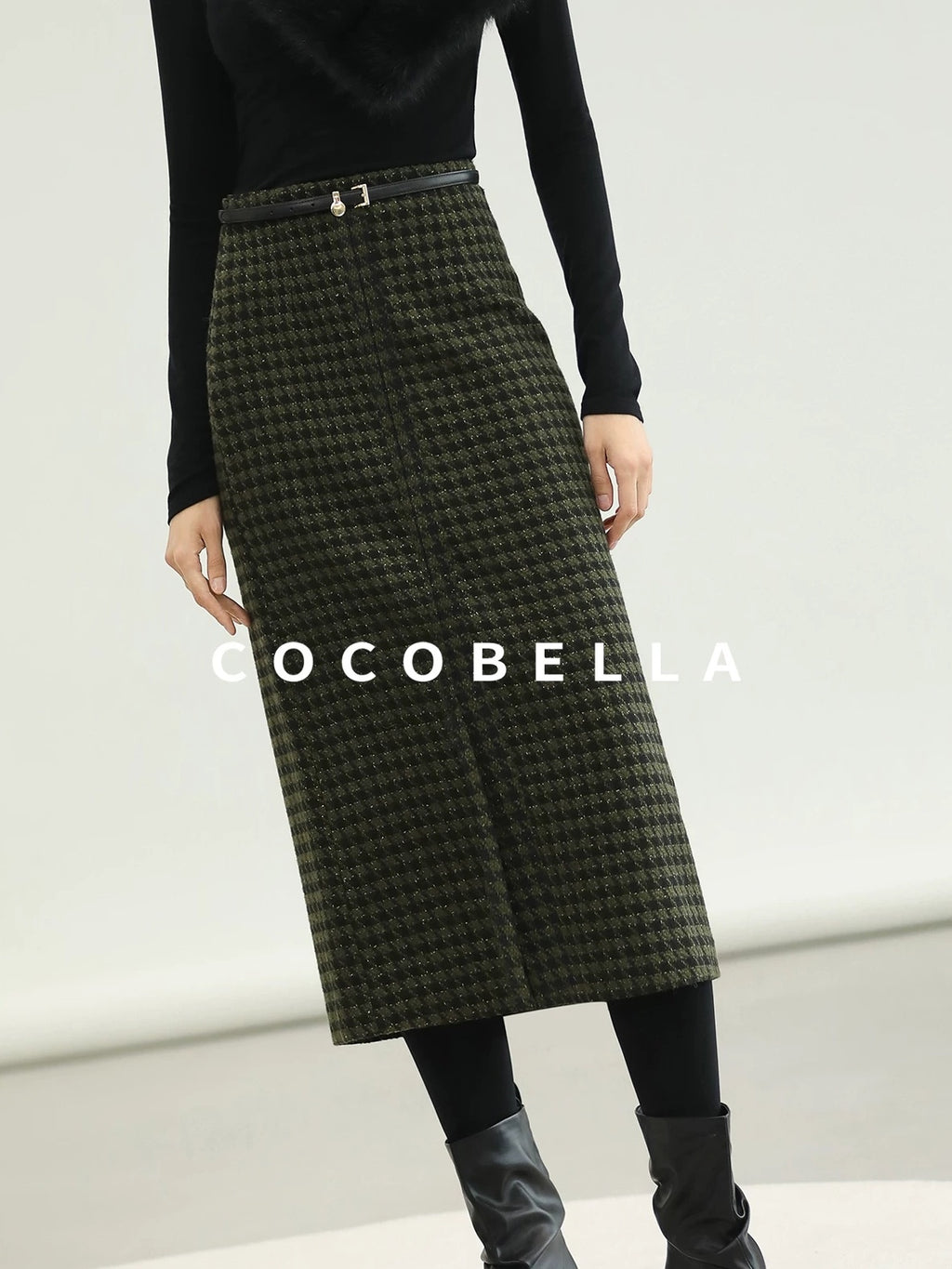 COCOBELLA High Waist Wool Blend Straight Midi Skirt Ladylike Office Workwear Skirts