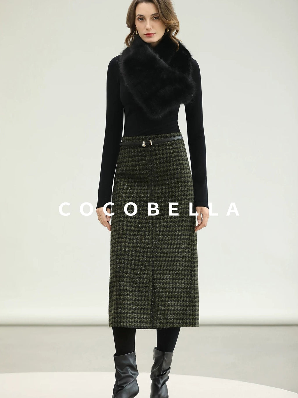 COCOBELLA High Waist Wool Blend Straight Midi Skirt Ladylike Office Workwear Skirts