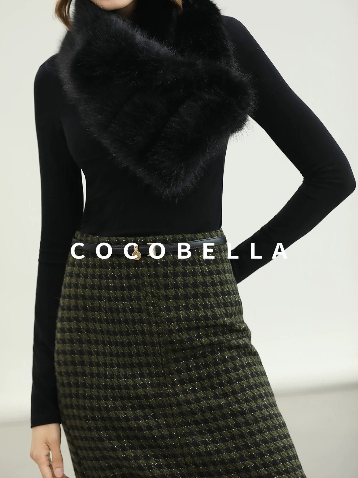 COCOBELLA High Waist Wool Blend Straight Midi Skirt Ladylike Office Workwear Skirts