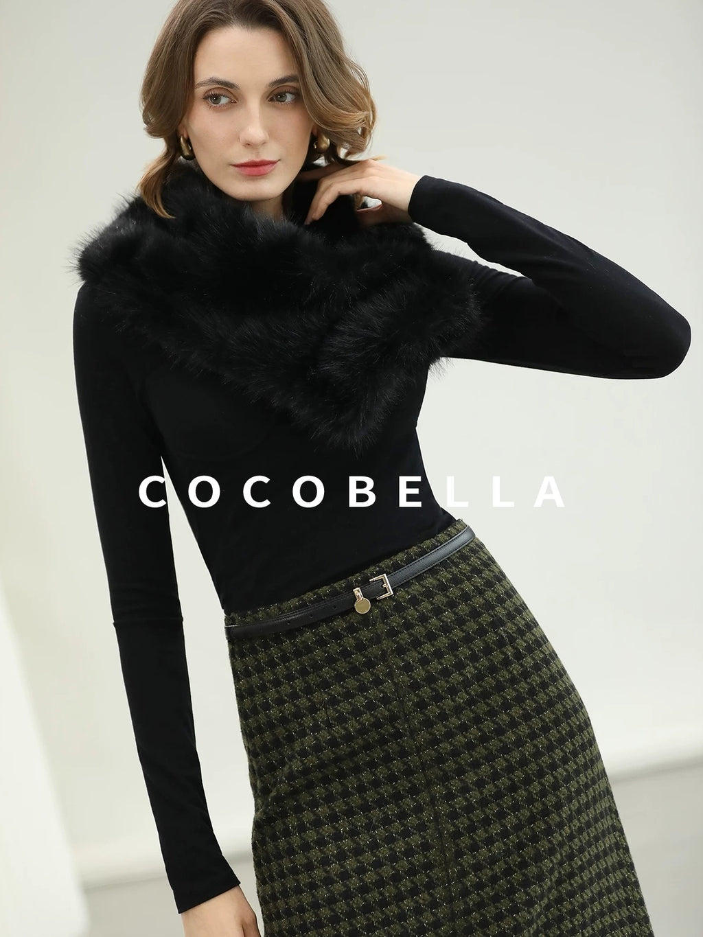 COCOBELLA High Waist Wool Blend Straight Midi Skirt Ladylike Office Workwear Skirts
