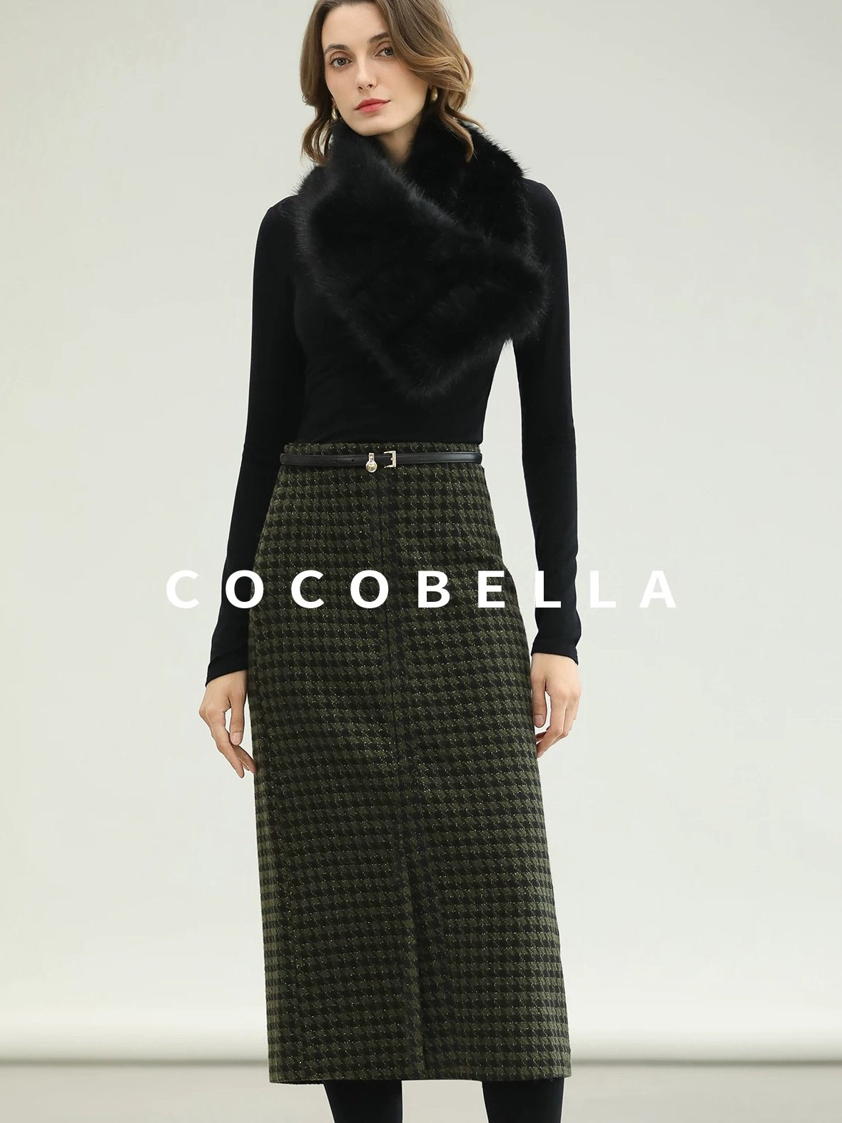 COCOBELLA High Waist Wool Blend Straight Midi Skirt Ladylike Office Workwear Skirts