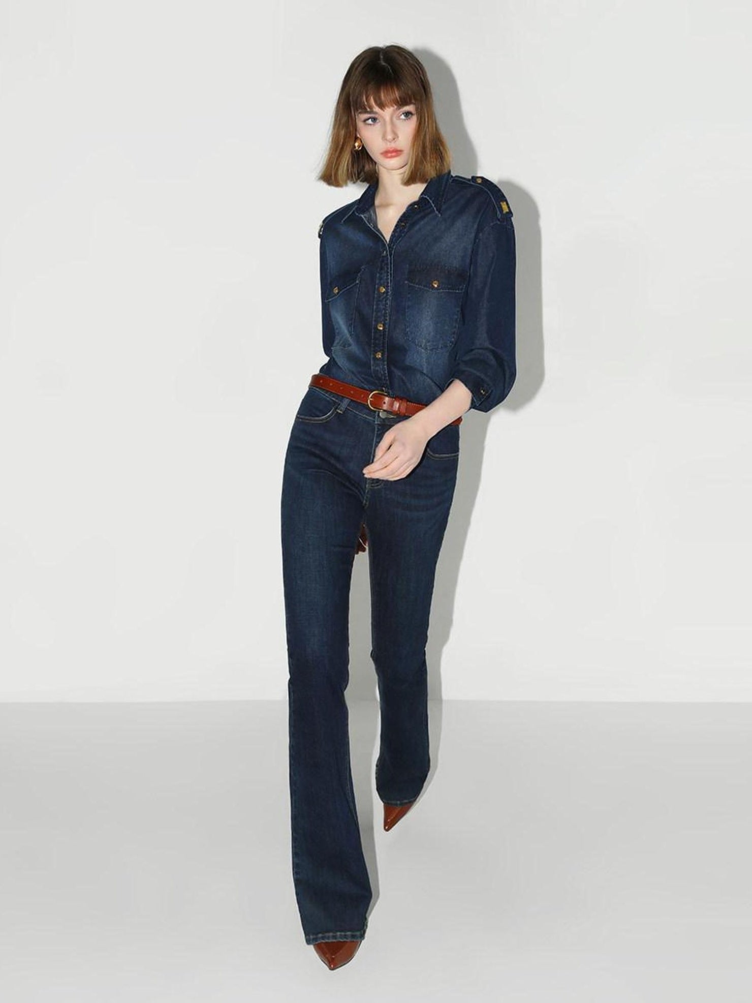 COCOBELLA High Waisted Stretch Vintage Slim Women Dark Blue Denim Jeans Pants