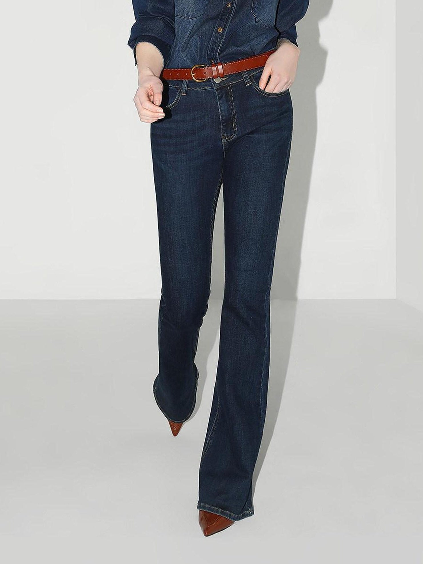 COCOBELLA High Waisted Stretch Vintage Slim Women Dark Blue Denim Jeans Pants