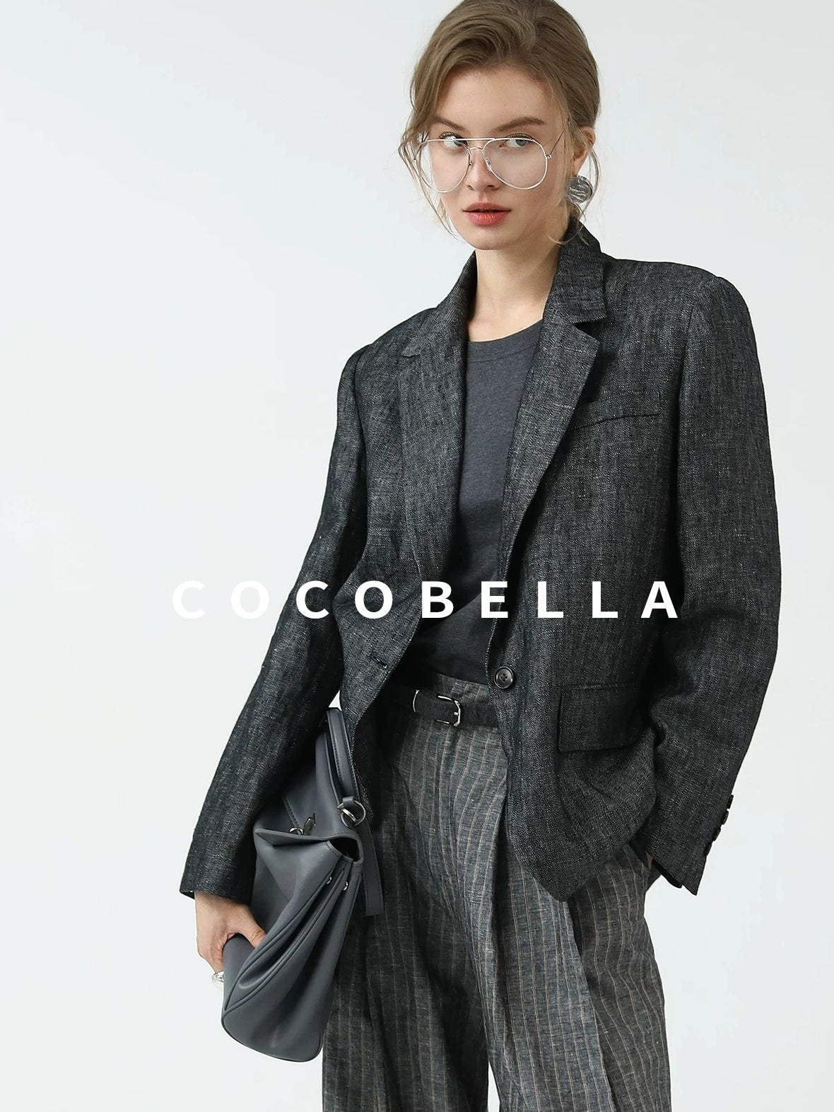 COCOBELLA High Waisted Wide Leg Striped Blazer Suit Set Women Workwear Pants