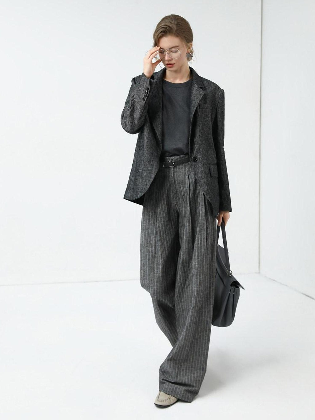 COCOBELLA High Waisted Wide Leg Striped Blazer Suit Set Women Workwear Pants