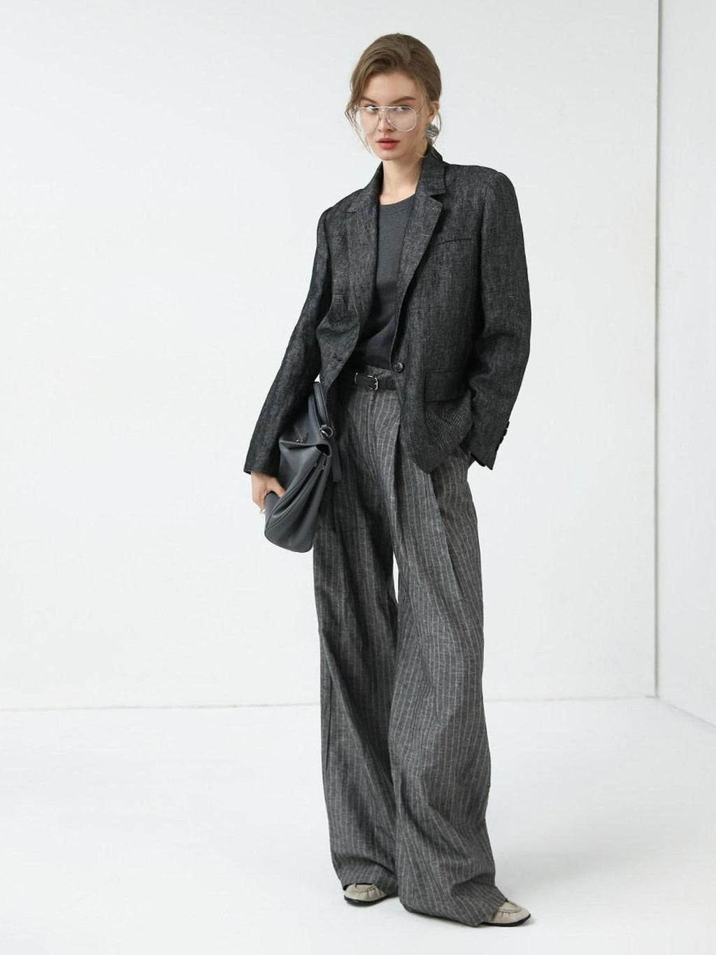 COCOBELLA High Waisted Wide Leg Striped Blazer Suit Set Women Workwear Pants