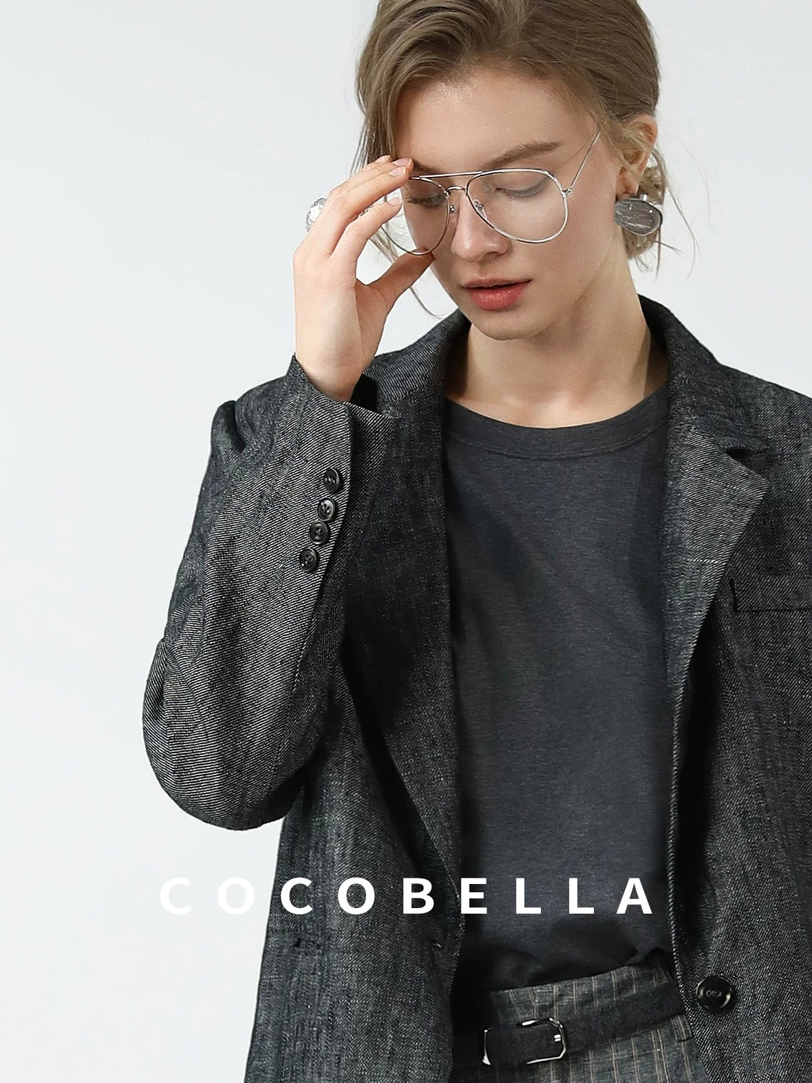 COCOBELLA High Waisted Wide Leg Striped Blazer Suit Set Women Workwear Pants