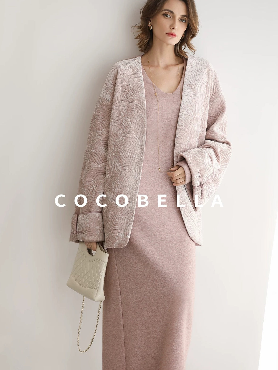 COCOBELLA Insulated Stretch Commuter Loose Mid Length Women Velvet Pink Padded Jackets